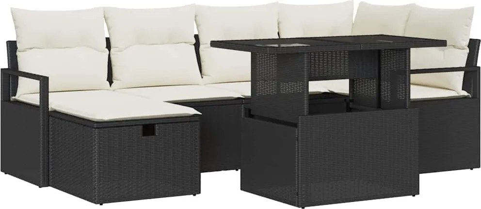vidaXL Set de canapele pentru grădină cu pernă 7 pcs Negru Rattan poli
