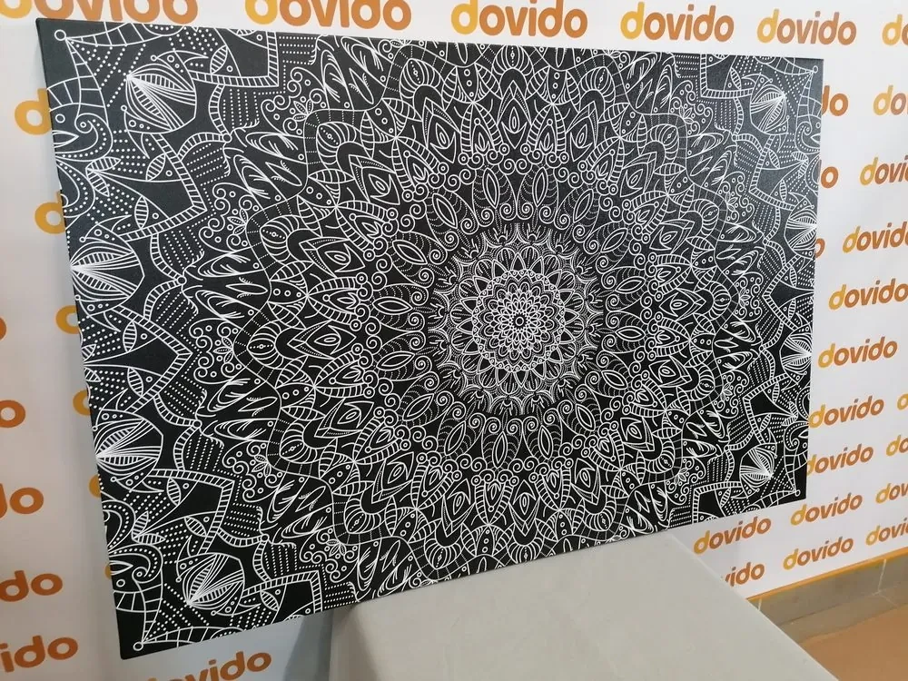 Tablou Mandala decorativă detaliată în design alb-negru