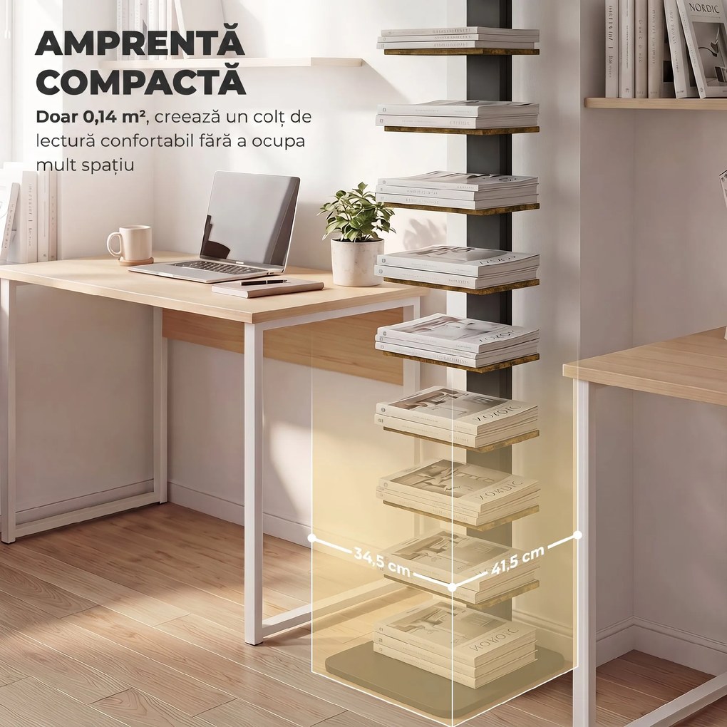 HOMCOM Bibliotecă Tip Turn Multifuncțională cu 11 Rafturi, Maro Rustic | Aosom Romania