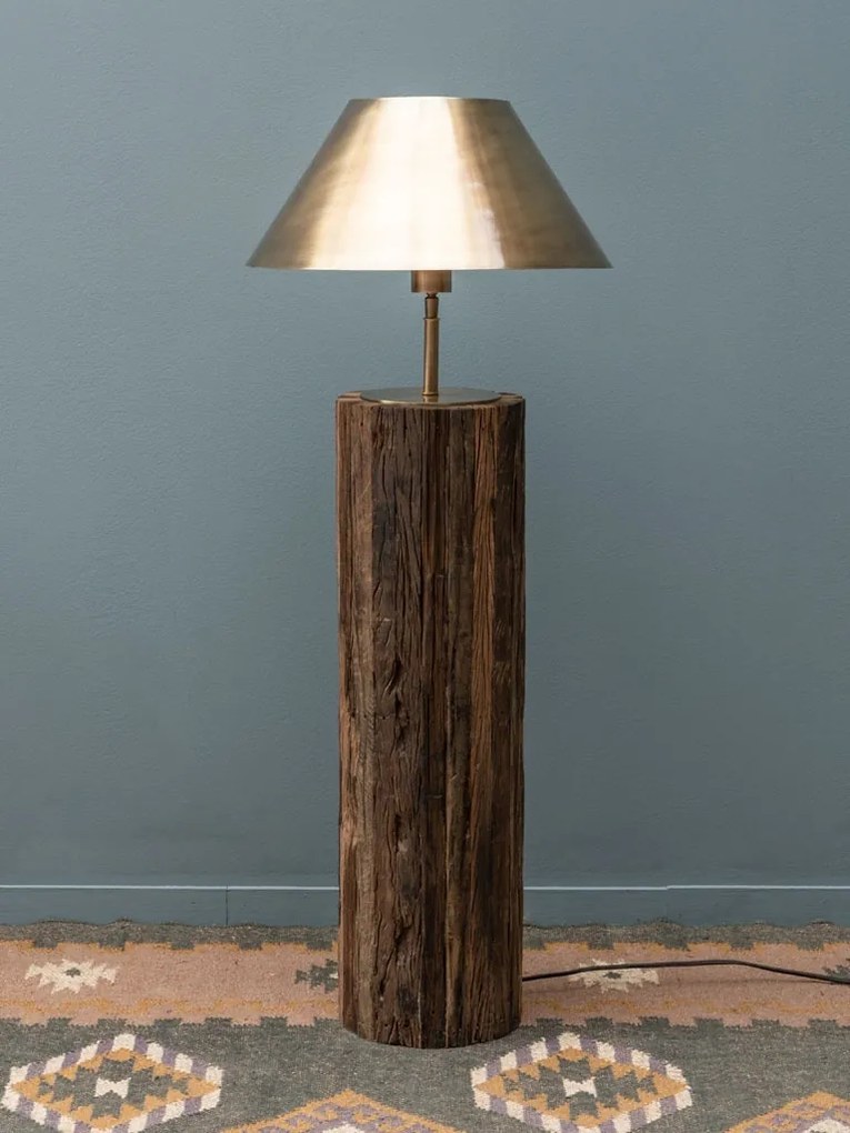 Lampadar din lemn reciclat, cu abajur din metal, Natuka