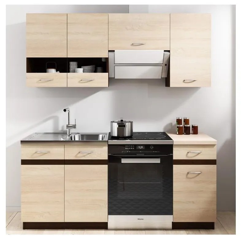 Set mobilier de bucătărie VALERIA 180 cm, maro/stejar Sonoma