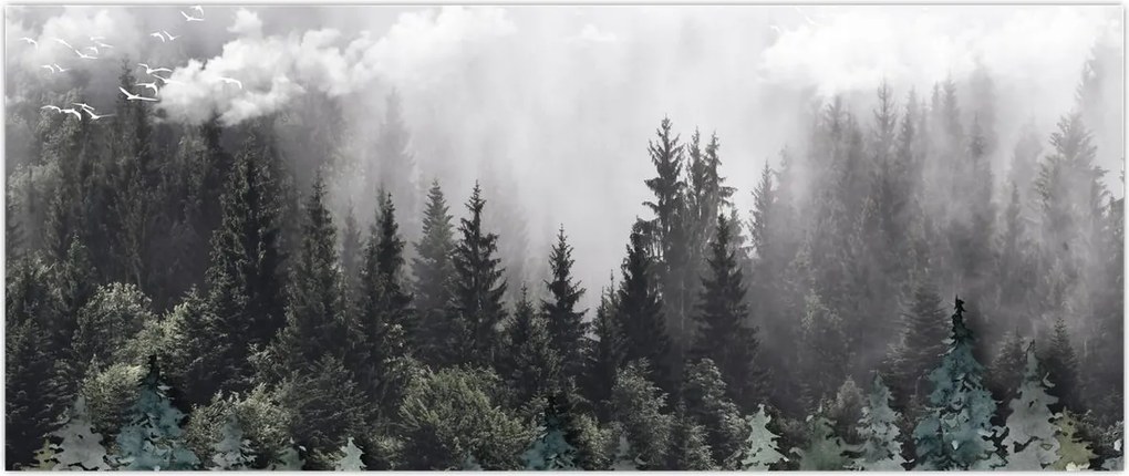 Tablou - Pădure cu elemente ilustrate (120x50 cm)