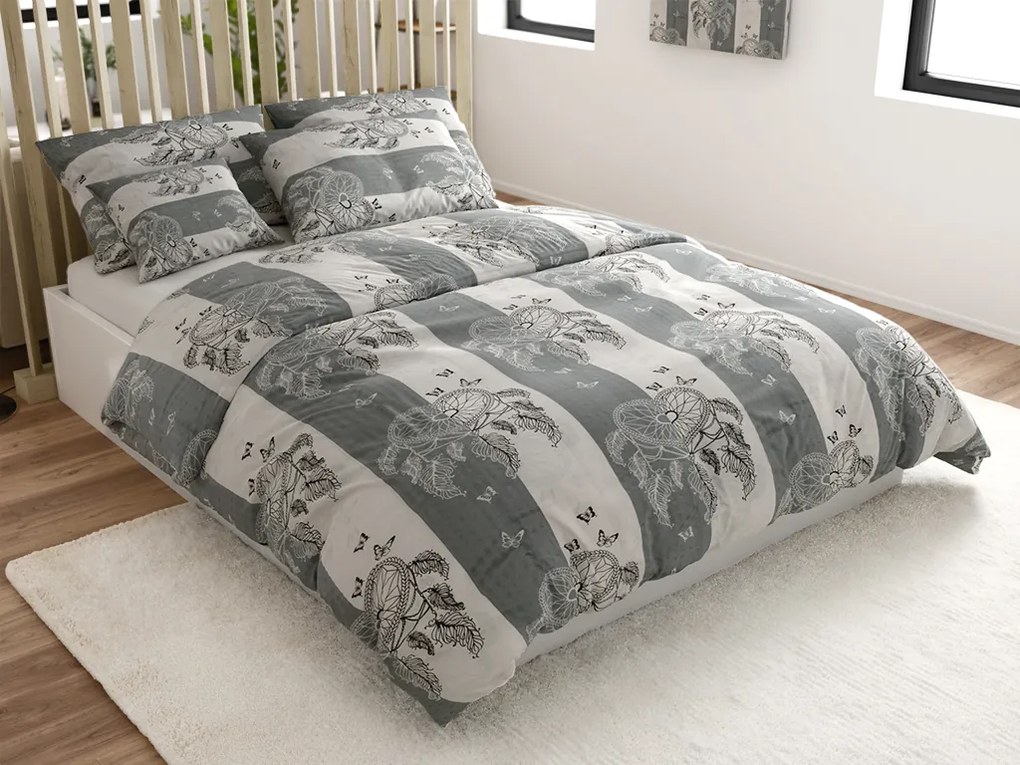 Lenjerie de pat din crep TIRLAN gri-alb Dimensiune lenjerie de pat: 70 x 90 cm | 140 x 200 cm