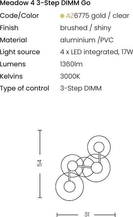 Aplica de perete LED MEADOW 4 3-STEP DIMM