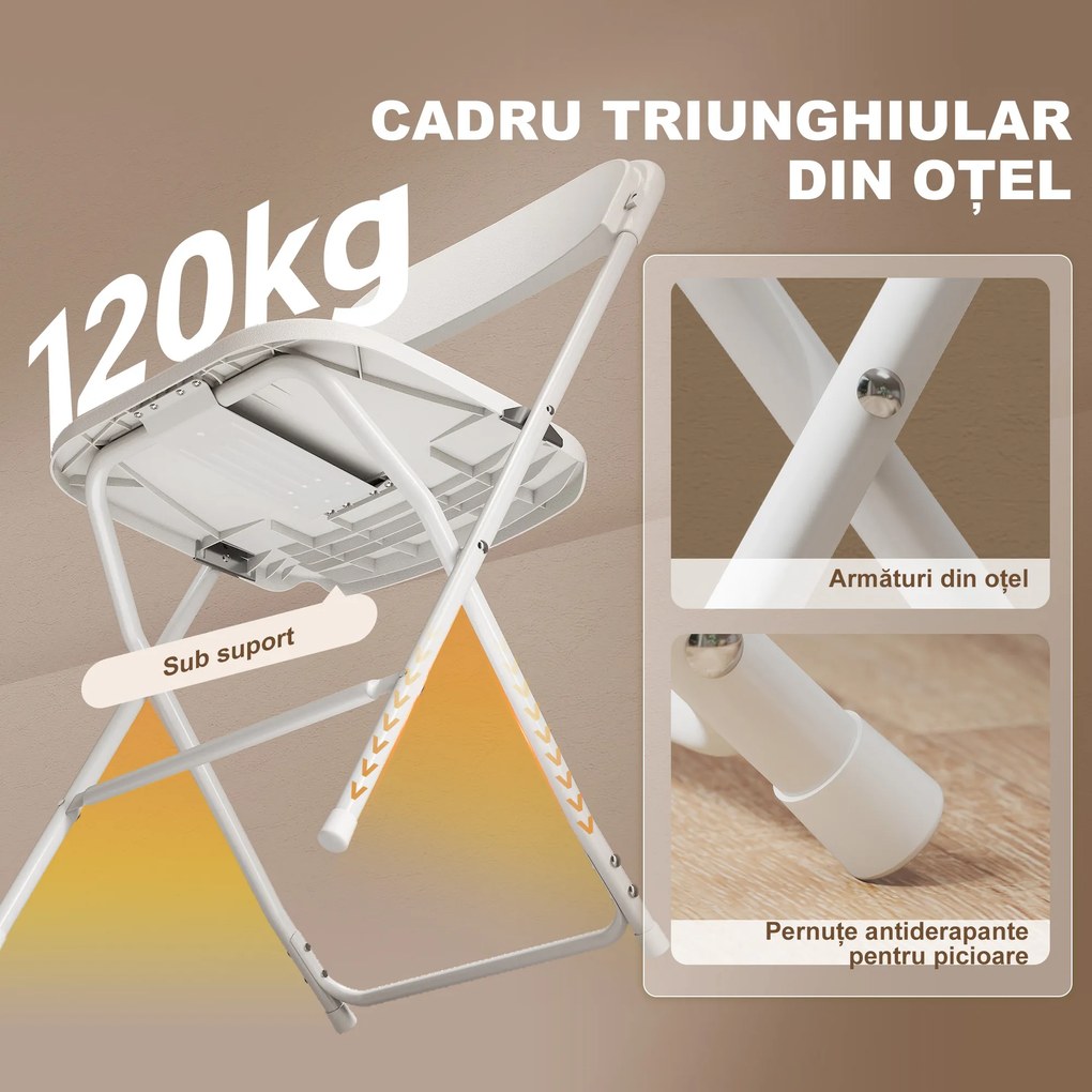 HOMCOM Set de 4 Scaune Pliabile cu Găuri de Drenaj din Plastic și Metal, 45x49x79.5 cm, Alb | Aosom Romania