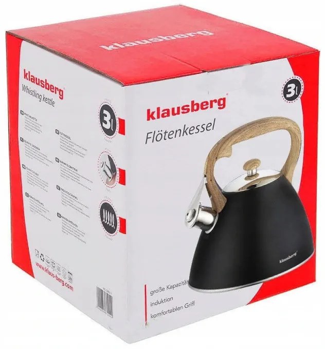 Ceainic cu fluier Klausberg KB 7262, 22cm, 3L, Inductie, Otel negru