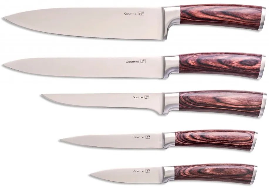 Set de cuțite Gourmet Nature G21, 5 bucăți, suport de bambus