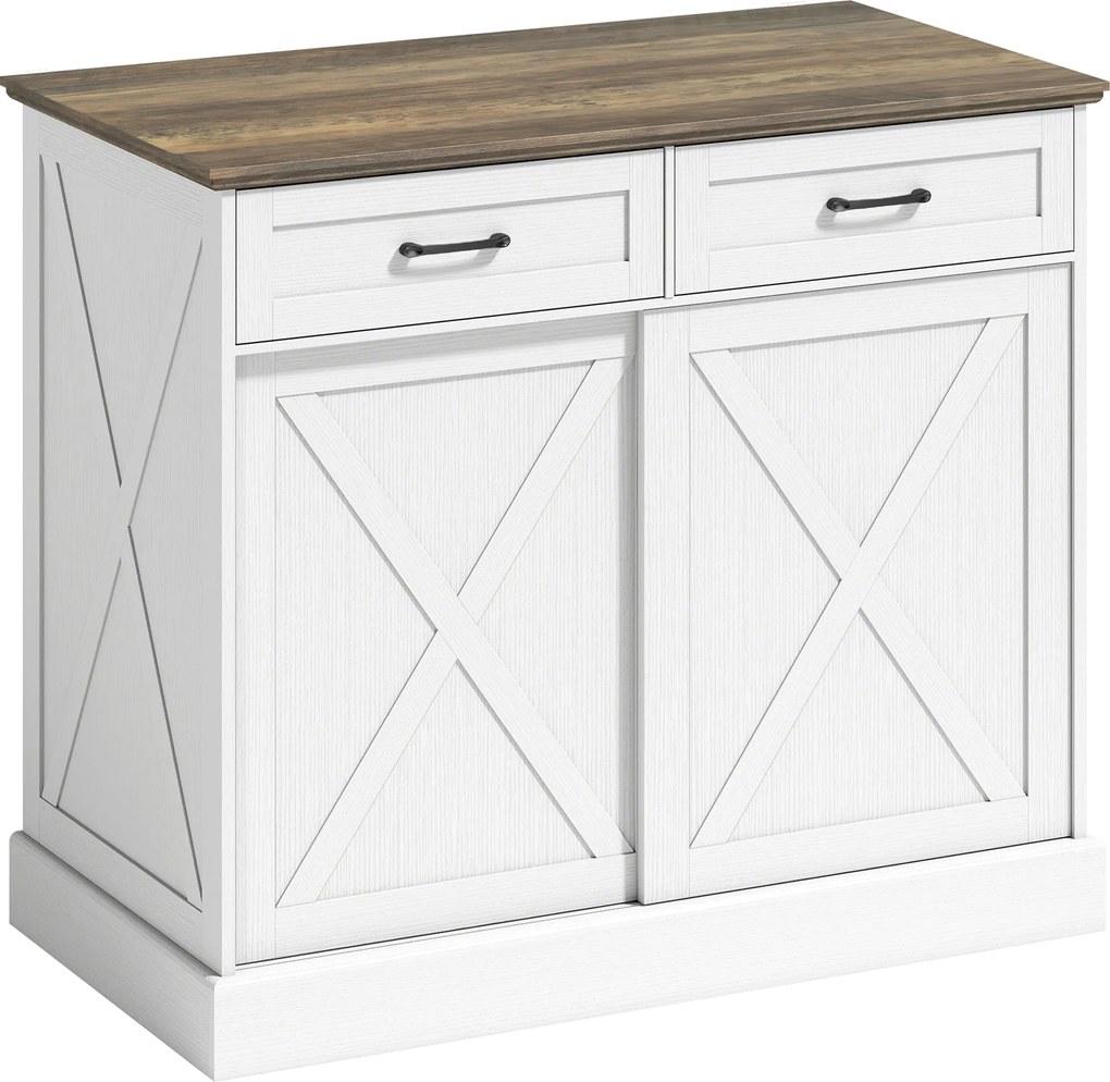 HOMCOM Insulă centrală de bucătărie, bufet de bucătărie, mobilier de depozitare cu 2 sertare, 2 uși culisante, poliță reglabilă, alb | Aosom Romania