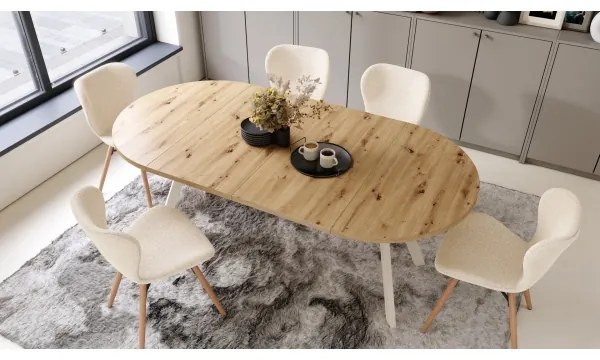 Masă de dining extensibilă ARTUR, stejar artisan/bej