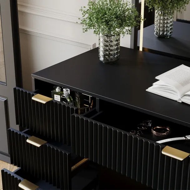 SEN22 - Set Masa toaleta cu riflaje, 120 cm, cosmetica, masuta machiaj, oglinda cu LED, cu sau fara scaun - Alb sau Negru