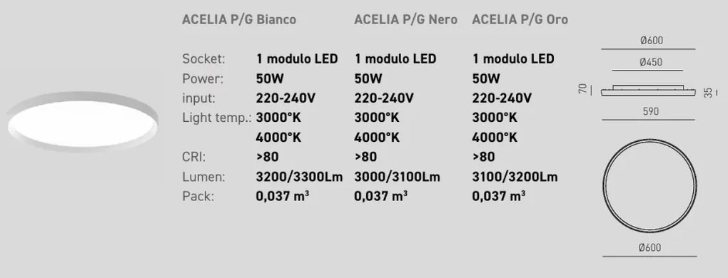 Plafoniera LED design slim ACELIA 60cm, auriu, alb sau negru