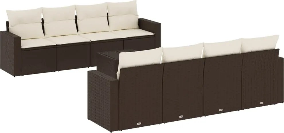 vidaXL Set canapele de grădină cu perne, 9 piese, maro, poliratan