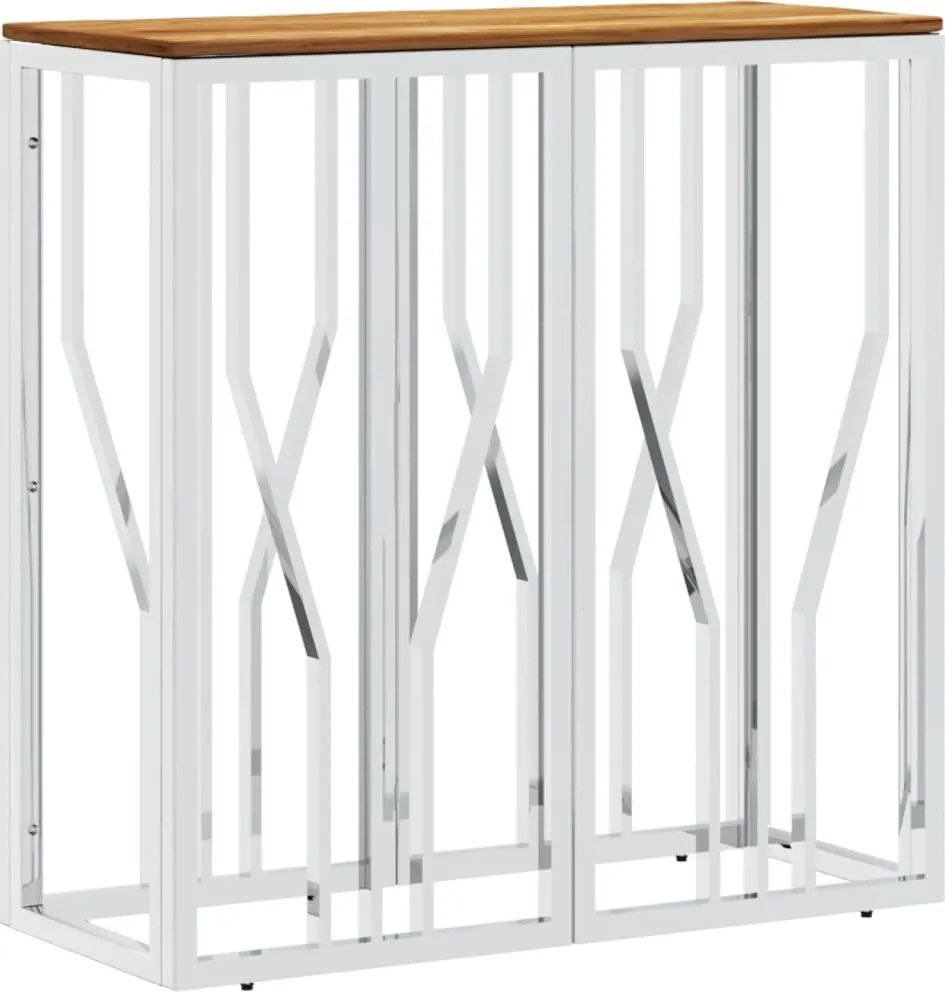 vidaXL Măsuță de cafea, argintiu, oțel inoxidabil și lemn masiv acacia