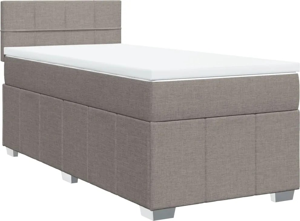 vidaXL Pat box spring cu saltea, gri taupe, 90x190 cm, textil