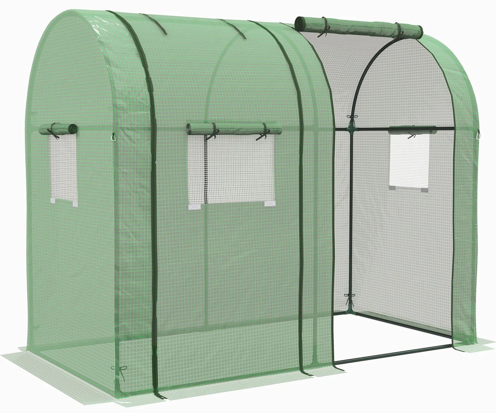 Outsunny Sera de grădină 1,8 m² dim. 1,85L x 0,9l x 1,5H m 2 Uși cu fermoar rulante 4 Ferestre rulante Oțel PE Verde | Aosom Romania