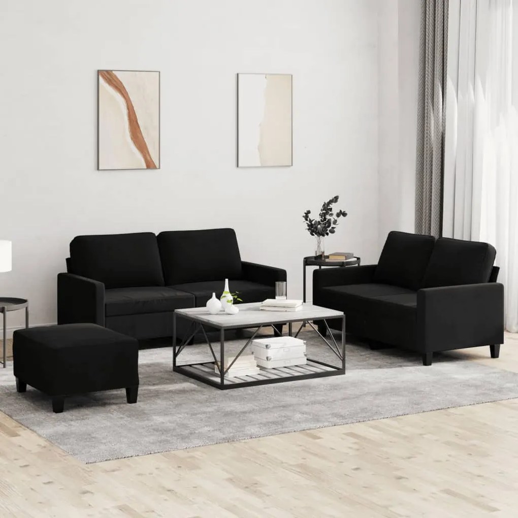 vidaXL Set de canapele cu perne, 3 piese, negru, catifea