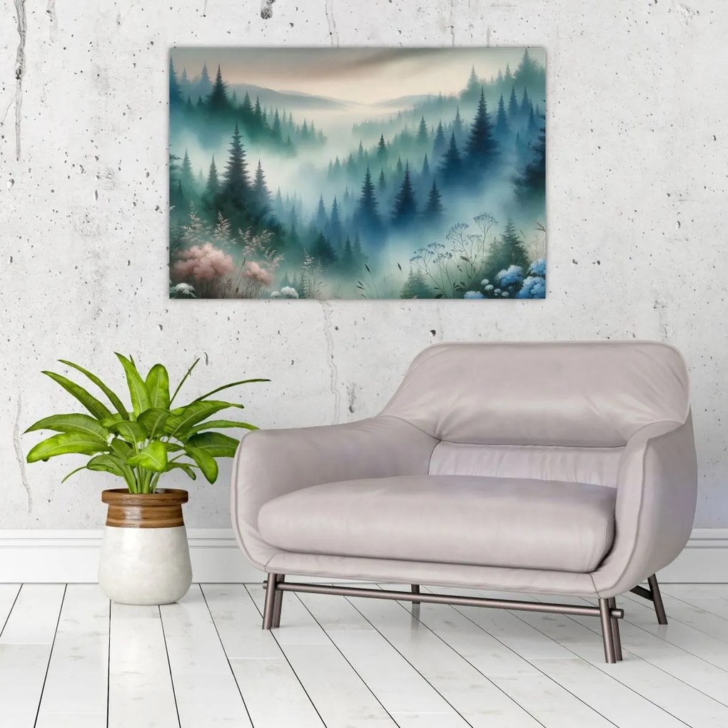 Tablou - Peisaj forestier cu ceață (90x60 cm)