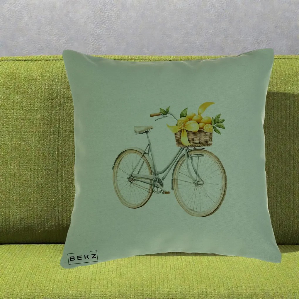 Perna Decorativa Bicicleta cu Cos de Lamai Mediteranean, 40x40 cm, Verde, Husa Detasabila, Perna Inclusa, BEKZ®