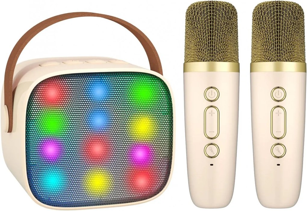 CADC4 - Set Sistem Mini Karaoke si 2 Mini Microfoane, Jucarii copii, Cadou pentru Craciun, Petreceri in familie - Bej