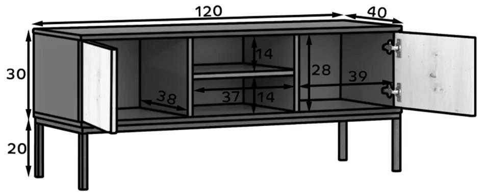 Dulap TV LANZZI 120x40 cm, negru