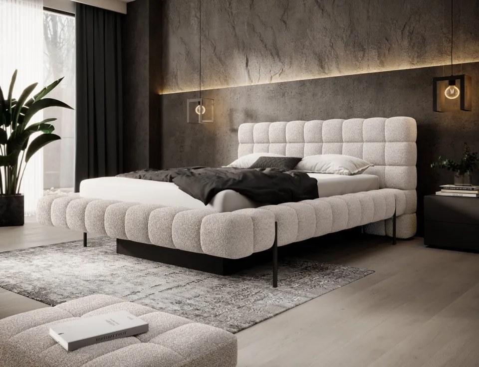 Pat tapitat, cu cadru metalic, spatiu pentru depozitare, cu mecanism de ridicare cu gaz, 160x200 cm, Magentta, Eltap (Culoare: Bej / Royal 20)