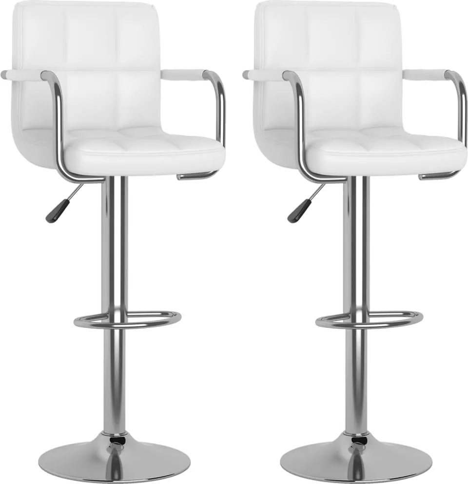 vidaXL Scaune de bar, 2 buc., alb, piele ecologică
