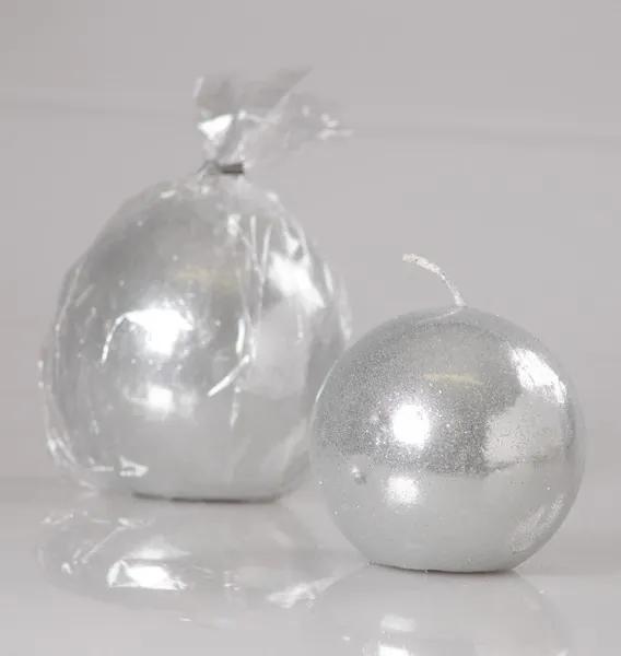 Lumanare sferica cu glitter argintiu 9cm
