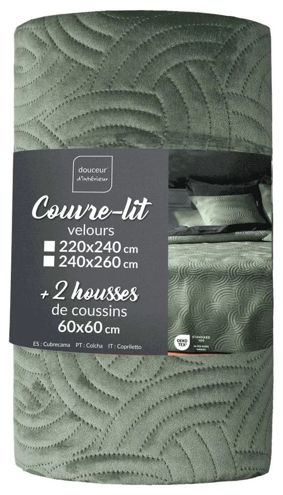 Set cuvertură și față de pernă verde din catifea 240x260 cm Solange – douceur d'intérieur
