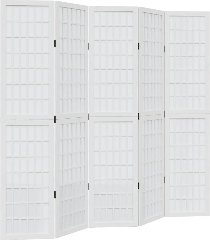 vidaXL Paravan cameră 5 panouri, alb, lemn masiv paulownia