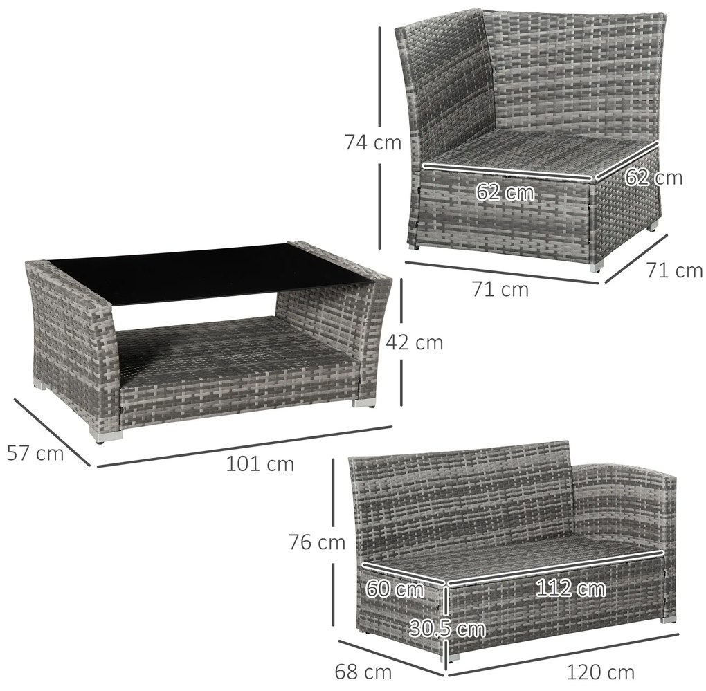 Canapele pentru exterior Outsunny, ratan PE cu 4 piese, Gri | Aosom Romania