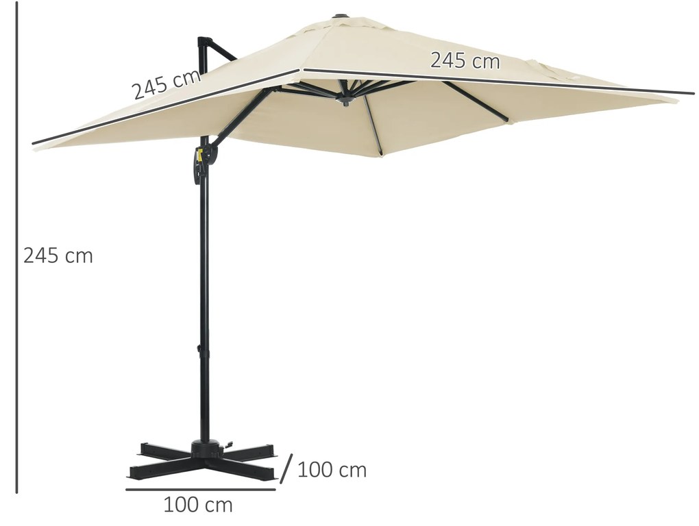 Outsunny Umbrelă de Gradină cu Manivelă cu Rotație 360°, Parasolar Reglabil, 245x245x245 cm, Crem | Aosom Romania