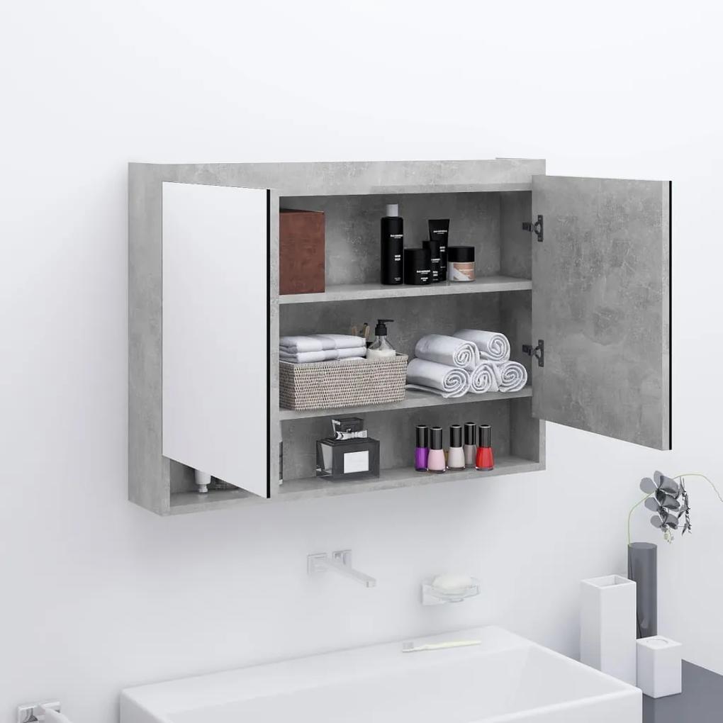 Dulap de baie cu oglinda, gri beton, 80x15x60 cm, MDF Gri beton