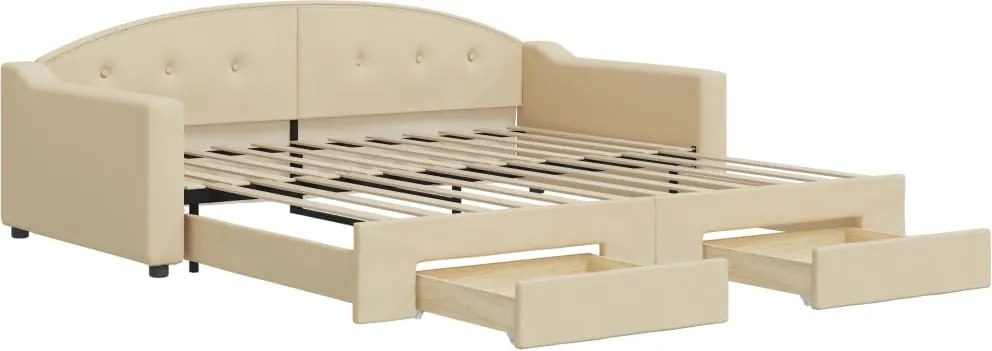 vidaXL Pat de zi cu extensie și sertare, crem, 100x200 cm, textil