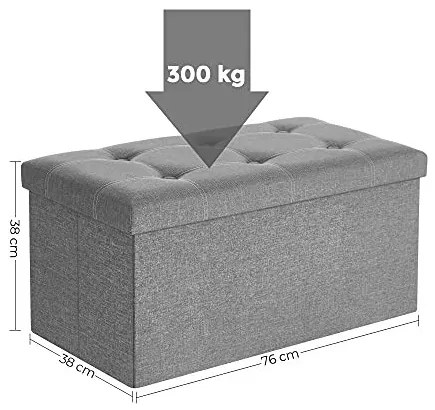 Bancheta polivalenta cu capac, MDF / textil, gri, Songmics