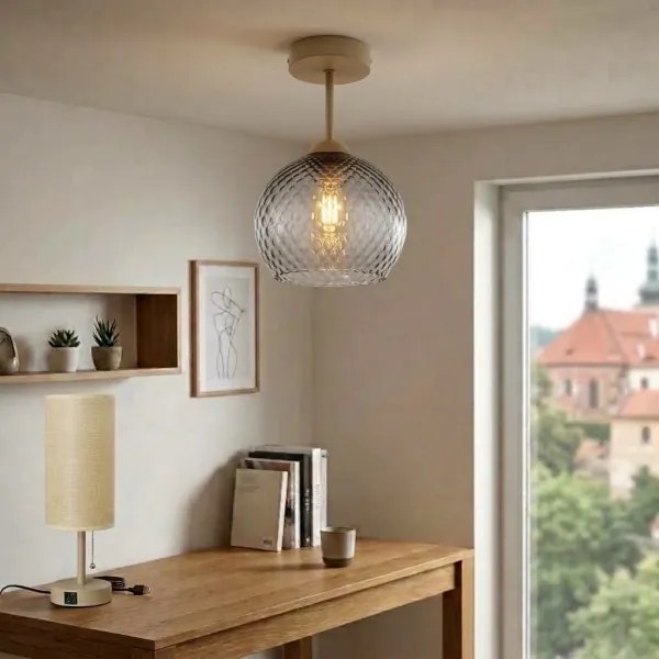 BRILAGI - LED plafonieră aplicată R GLASS 1xE27/60W/230V ø 25 cm bej/gri fumuriu