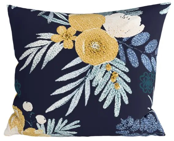 Set 2 huse decorative pentru perna din microfibra FLOWERISH 45x45 cm, albastru inchis