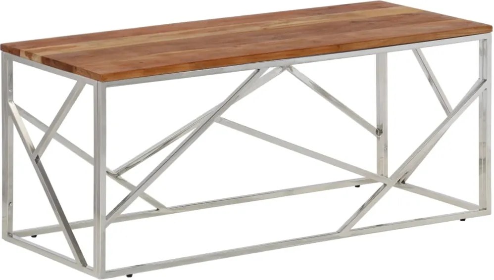 vidaXL Măsuță de cafea, oțel inoxidabil argintiu și lemn masiv acacia