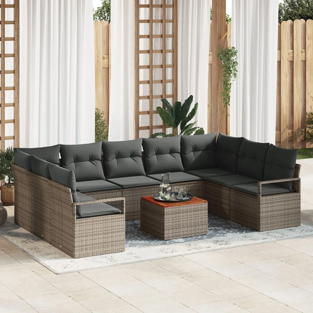 vidaXL Set de canapele pentru grădină cu pernă 10 pcs Gri Rattan poli