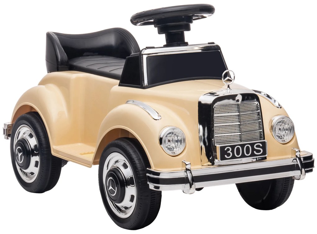 AIYAPLAY Porteur pentru copii cu licență Mercedes-Benz 300S 18-48 luni, cu spațiu de depozitare sub scaun, bej | Aosom Romania