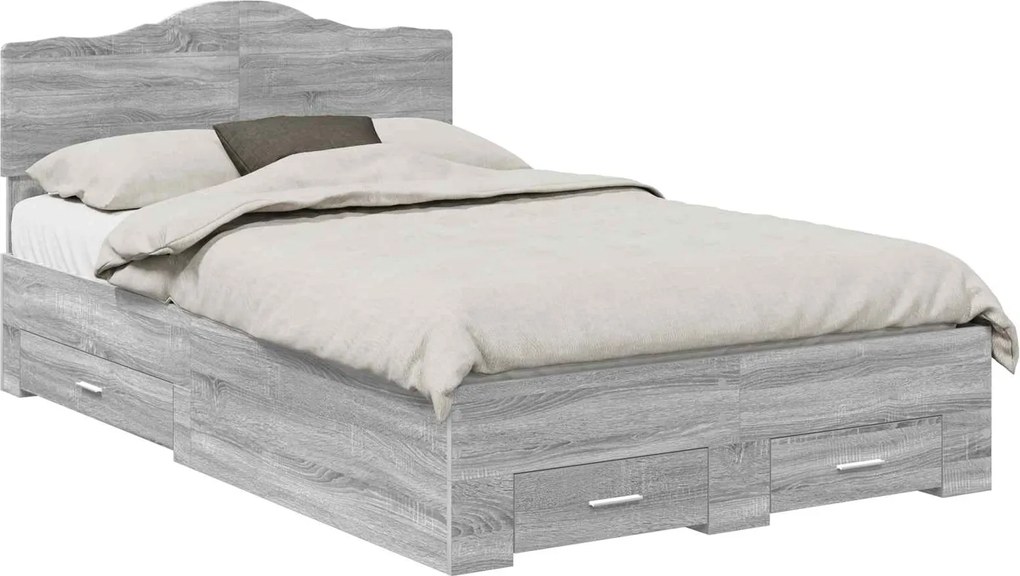 vidaXL Cadru de pat cu headboard Gri Sonoma 120 x 200 cm Lemn compozit