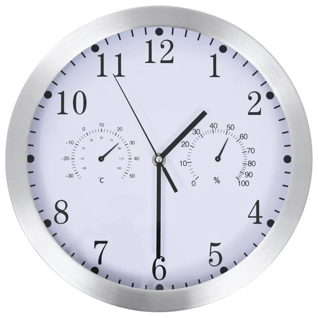 50623 vidaXL Ceas perete, mecanism cuarț, higrometru/termometru, alb, 30 cm