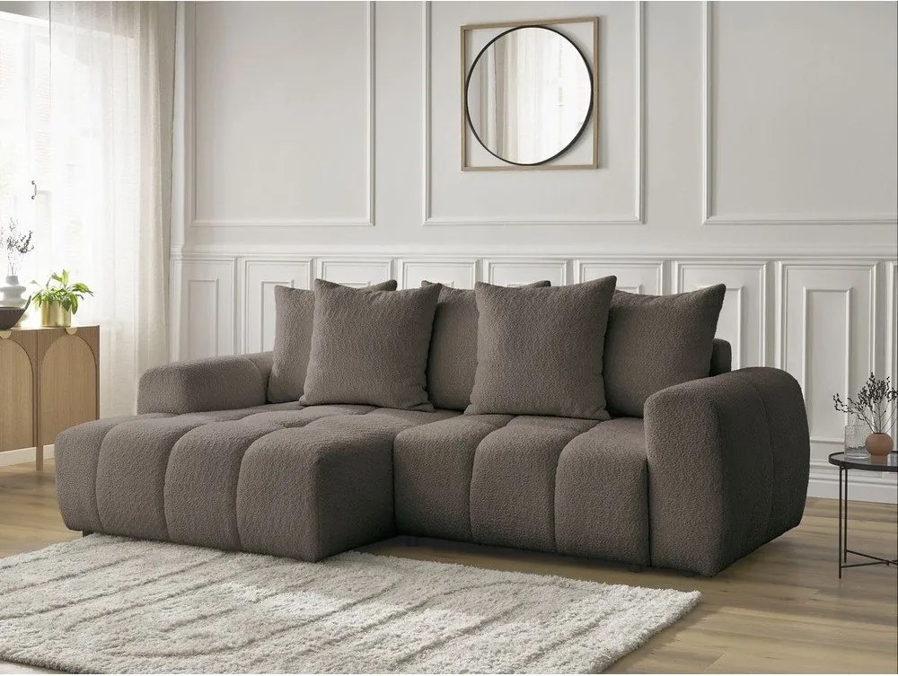 Colțar maro extensibil/cu spațiu de depozitare cu tapițerie din țesătură bouclé (cu colț pe partea stângă/cu șezlong) Roxelane – Bobochic Paris