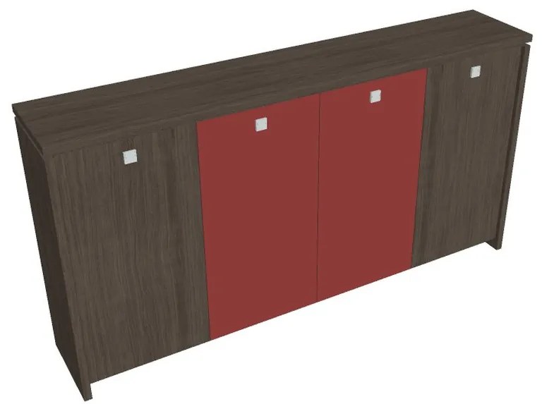 Dulap mediu pentru haine Verno 248 x 46 x 130 cm, uși combinate, stejar antracit / roșu