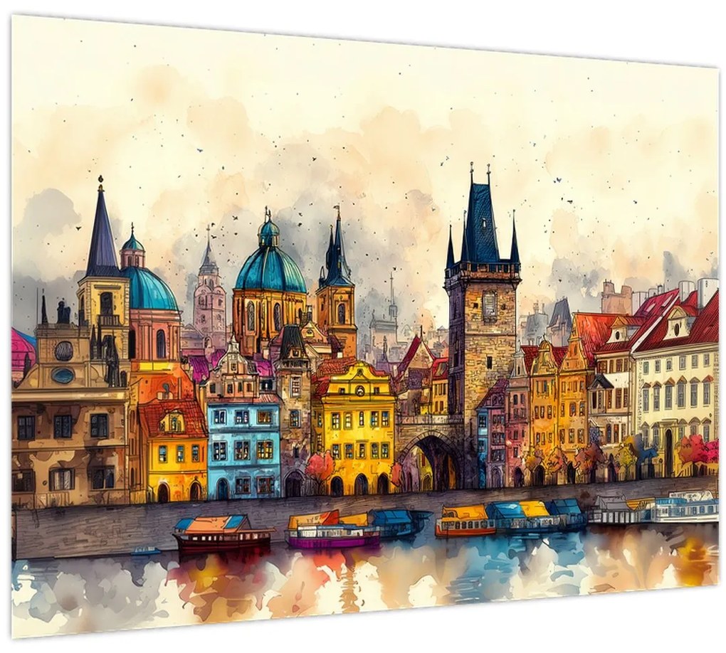 Tablou pe sticlă - Toamna în orașul pictat (70x50 cm)