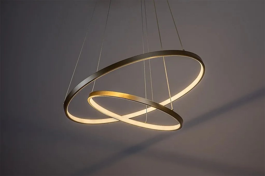 Lustra LED cu telecomanda cu 2 inele metal auriu Beliza