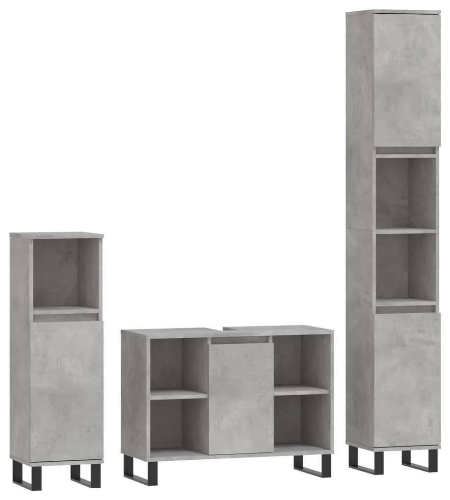 3190311 vidaXL Set mobilier de baie, 3 piese, gri beton, lemn compozit