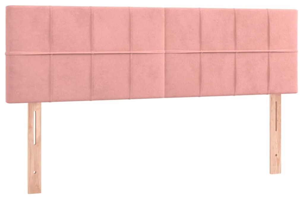 Pat box spring cu saltea, roz, 140x200 cm, catifea Roz, 140 x 200 cm, Cu blocuri patrate