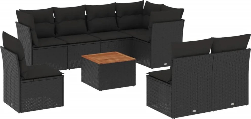 vidaXL Set mobilier de grădină cu perne, 9 piese, negru, poliratan