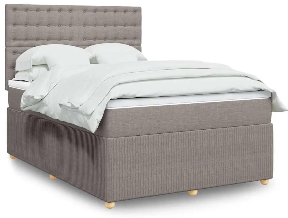 vidaXL Pat box spring cu saltea, gri taupe, 140x200 cm, textil