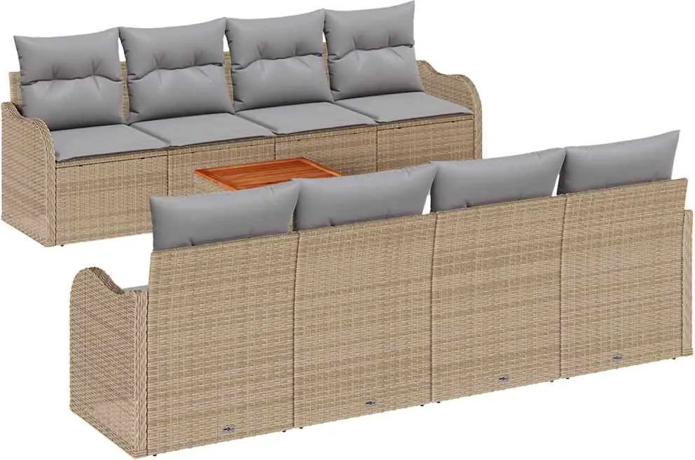 vidaXL Set de canapele pentru grădină cu pernă 9 pcs Bej poliratan